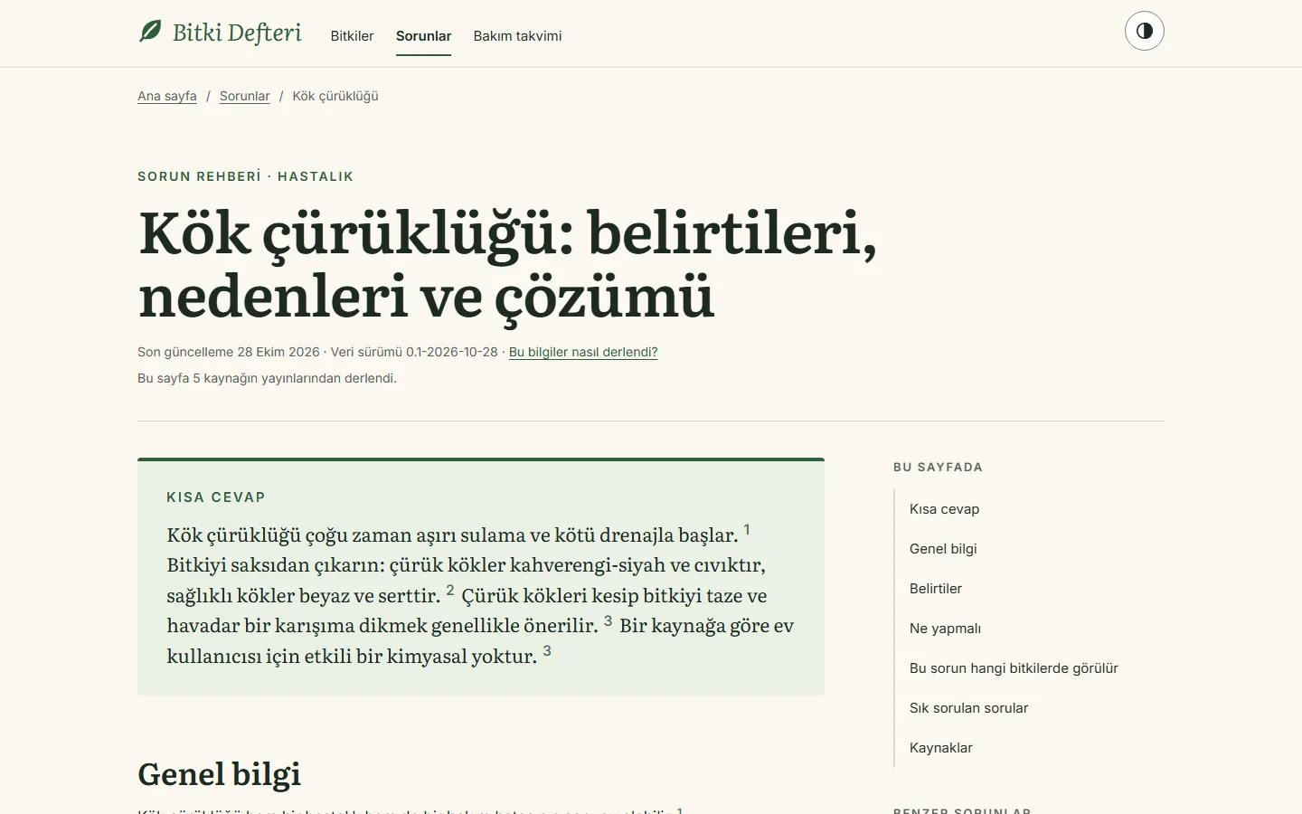 Bitki Defteri, Sorun sayfası sayfası